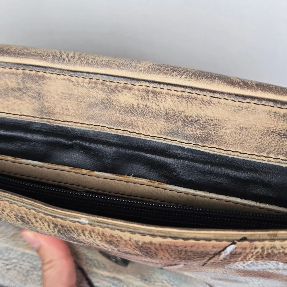 Jane Yoo Painted Leather Crossbody Bag Abstract Metallic Vintage Art to wear